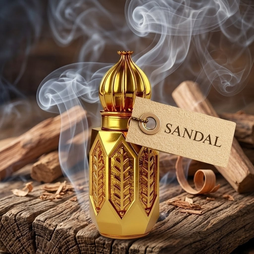 Luxury Sandalwood Attar - Pure Concentrated Perfume Oil in Regal Gold Bottle (6ml) | Long-Lasting Alcohol-Free Woody Fragrance